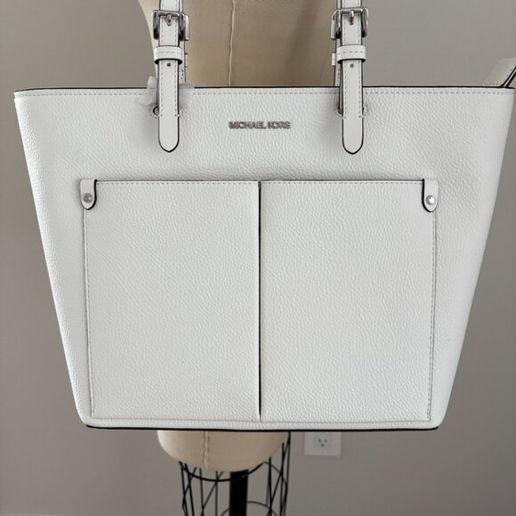Michael Kors Jet Set Travel Medium Double Pocket Tote Optic White MSRP $498 NWT - Picture 2 of 9